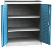 Dílenská skříň, 1180x950x600 mm, 2 police, šedá/modrá
