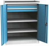 Dílenská skříň, 1180x950x600 mm,2 police,2 zásuvky, šedá/modrá