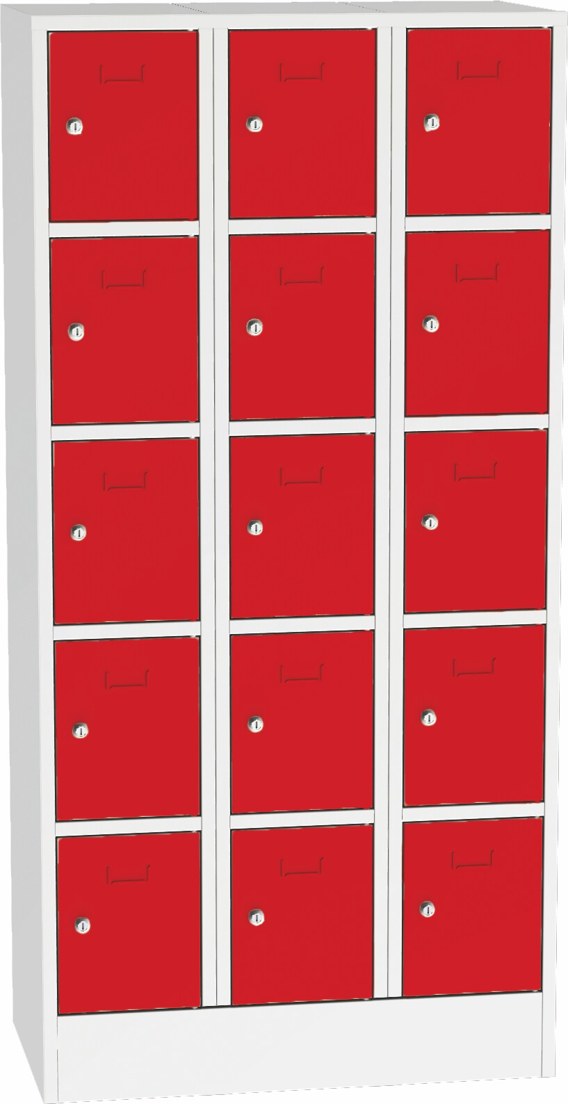 Boxová skříň, 15 schránek, barva šedá/červená