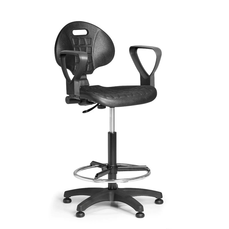 Dílenská židle s opěrným kruhem a područkami, nosnost 110 kg