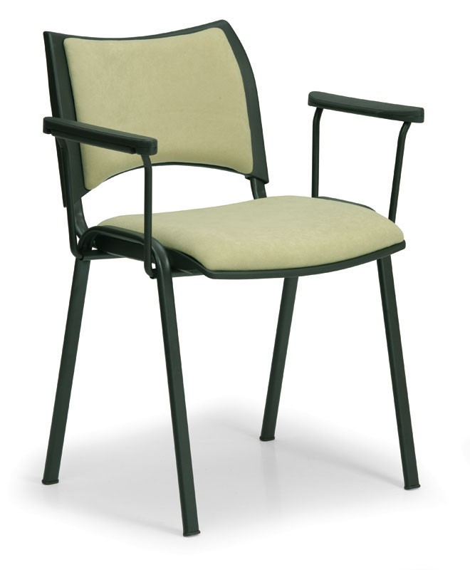 Konf. čalouněná židle s područkami - černá podnož, barva zelená