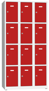 Kovová skříň s uzamykatelnými boxy PRA8334 - šedá/červená