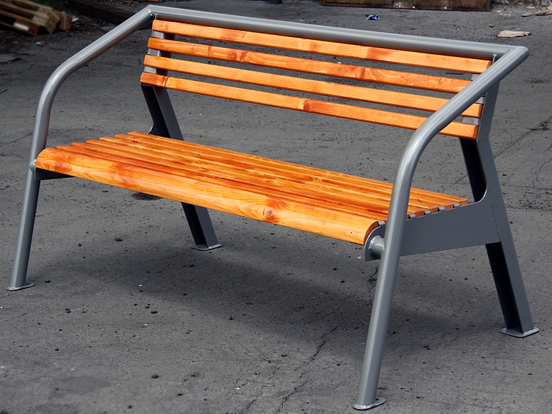 Parková lavička - VENKOVNÍ, šedá/latě dekor pinie